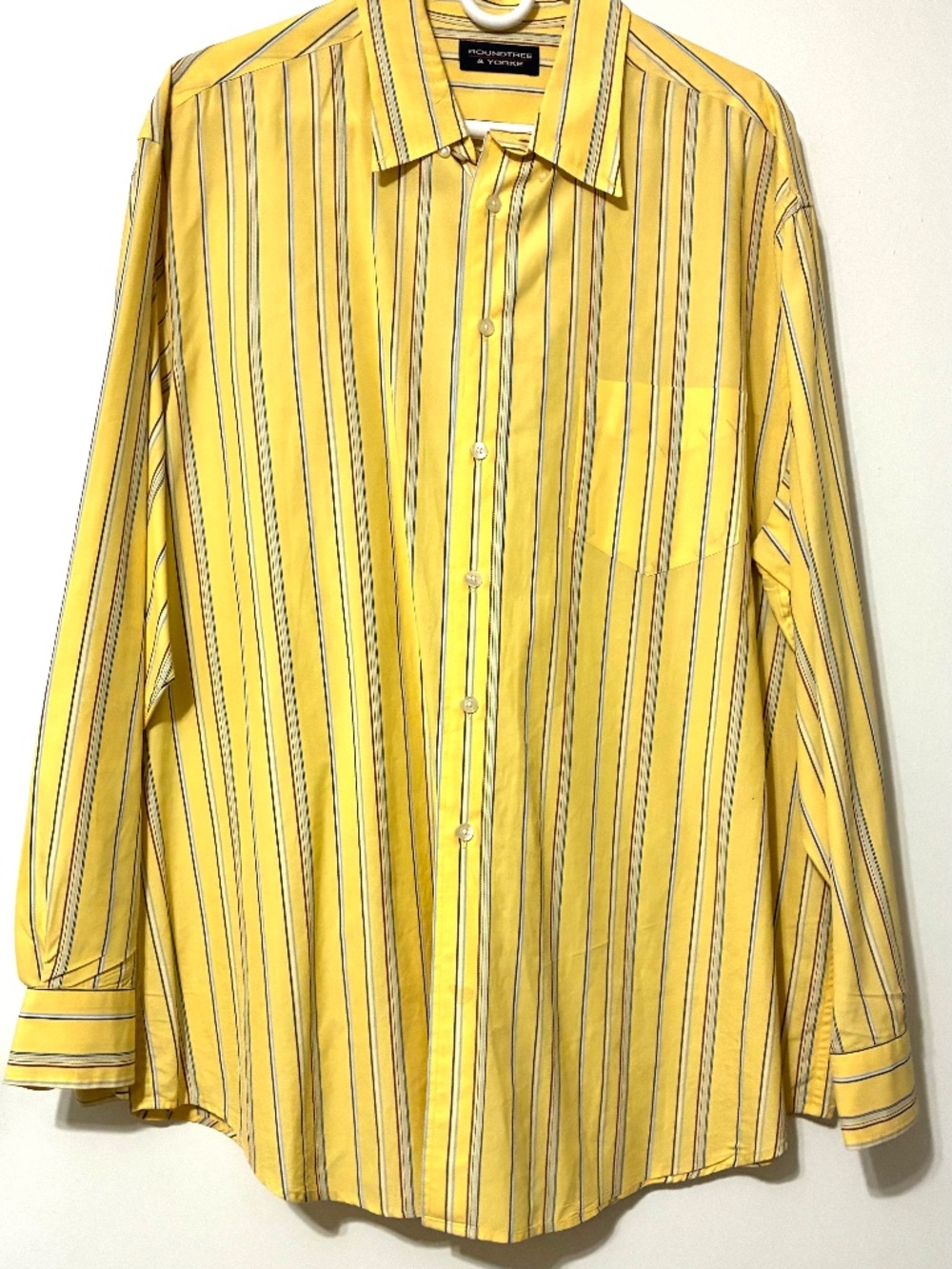 ROUNDTREE & YORKE MENS L/SLEEVE BUTTONED CASUAL SHIRT YELLOW STRIPED SZ XL